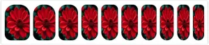 50 Pieces 5 Sheets Full Wrap Nail Stickers Red Flower Print Self Adhesive Fingernail Strips Manicure Kit for Women DIY Art
