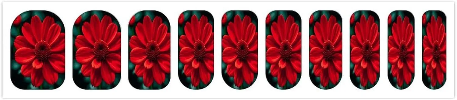 50 Pieces 5 Sheets Full Wrap Nail Stickers Red Flower Print Self Adhesive Fingernail Strips Manicure Kit for Women DIY Art