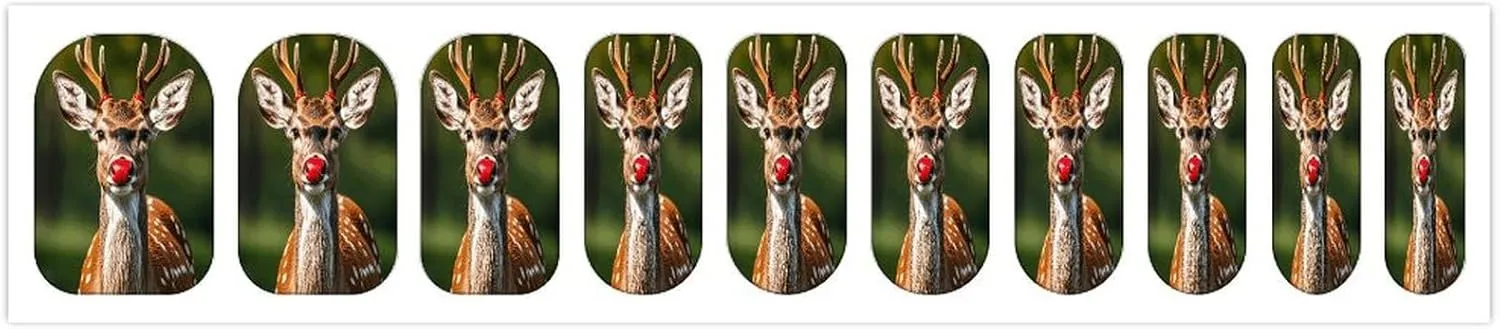 50 Pieces 5 Sheets Full Wrap Nail Stickers Red-Nosed Deer Print Self Adhesive Fingernail Strips Manicure Kit for Women DIY Art