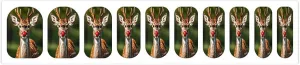 50 Pieces 5 Sheets Full Wrap Nail Stickers Red-Nosed Deer Print Self Adhesive Fingernail Strips Manicure Kit for Women DIY Art