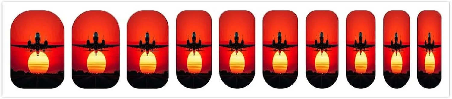50 Pieces 5 Sheets Full Wrap Nail Stickers Romantic Red Sunset Plane Print Self Adhesive Fingernail Strips Manicure Kit for Women DIY Art