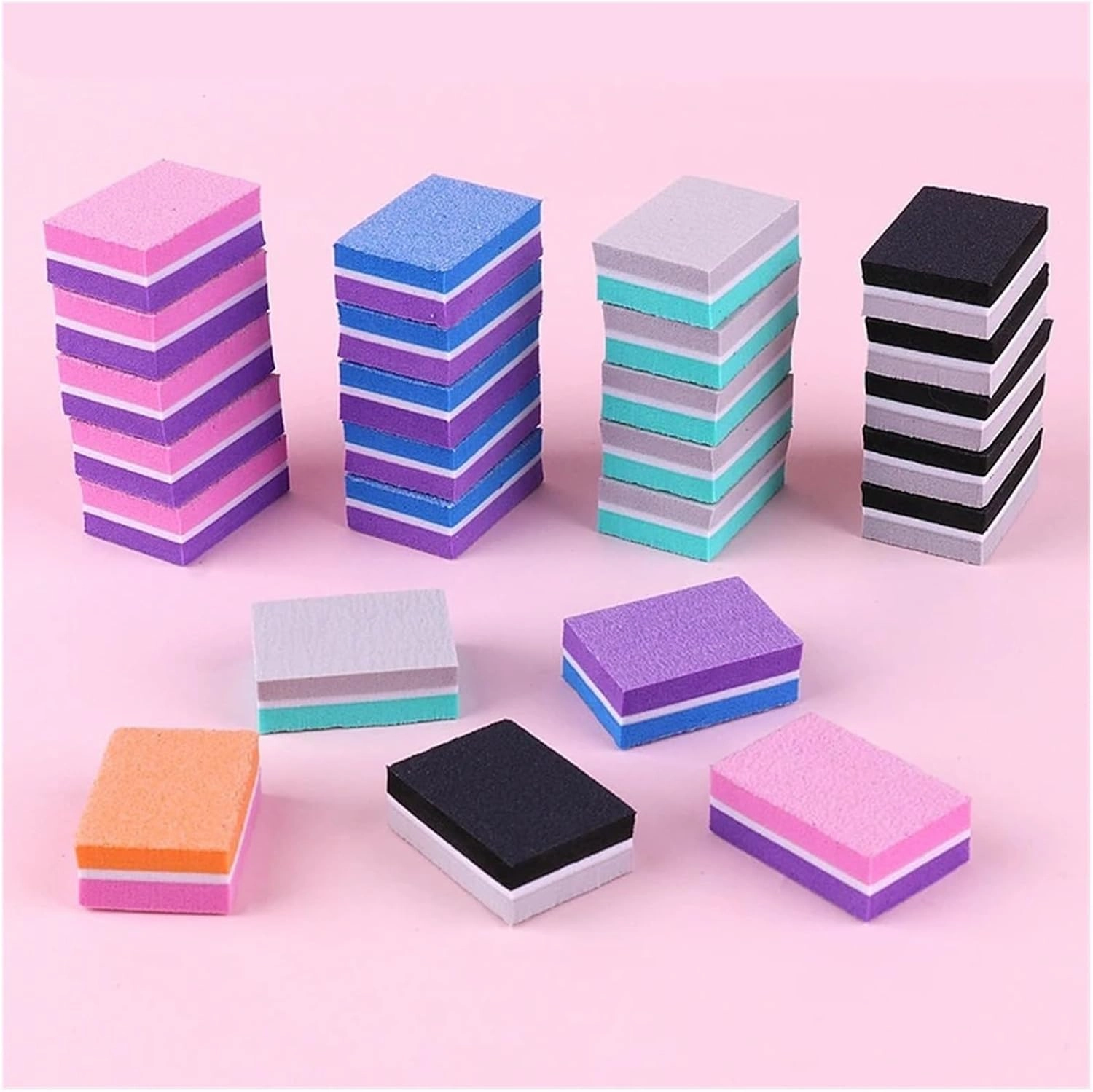 50pcs Nail File Buffer 100/180 Grit Colorful Sponge Double Sided Polisher Cuticle Remover Emery Board Files Manicure Tool(Blue-Purple)