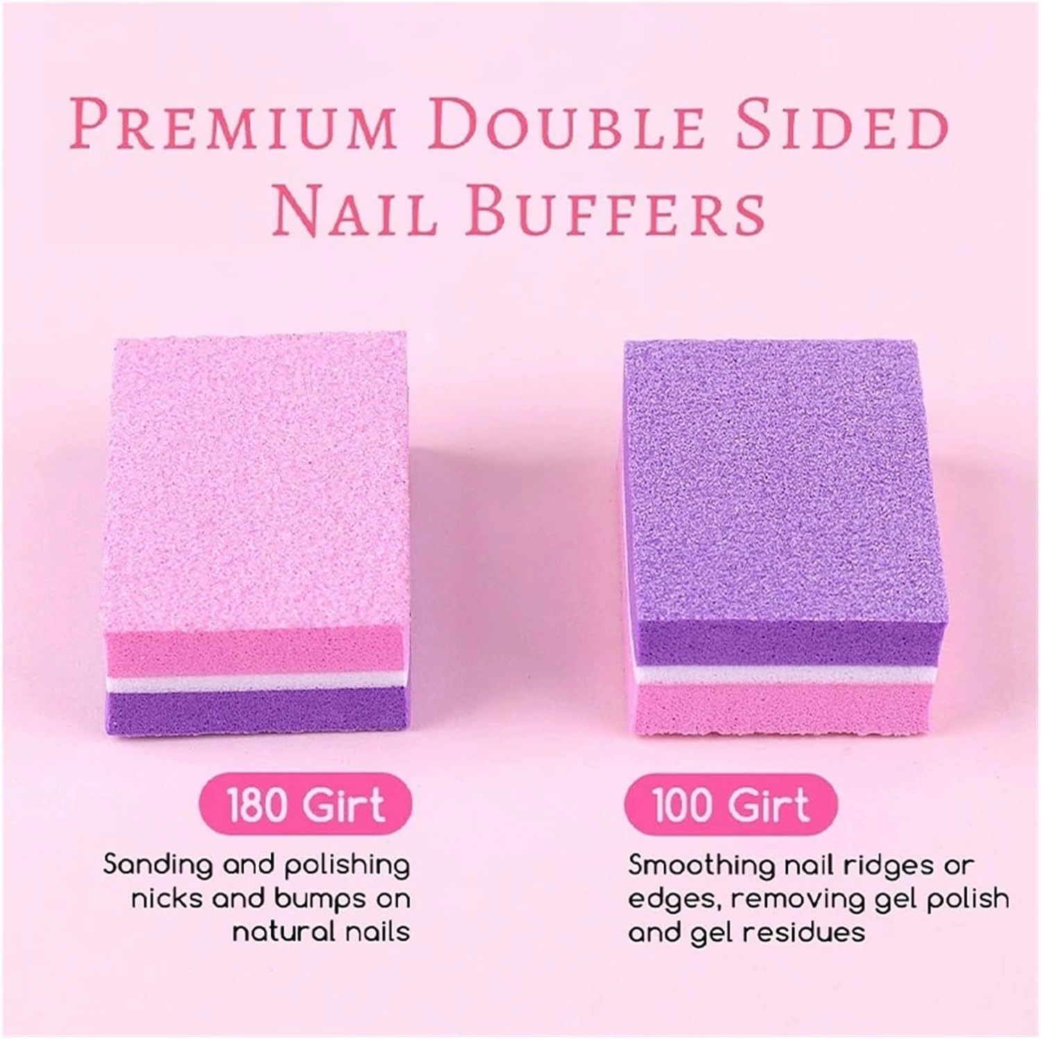 50pcs Nail File Buffer 100/180 Grit Colorful Sponge Double Sided Polisher Cuticle Remover Emery Board Files Manicure Tool(Blue-Purple)