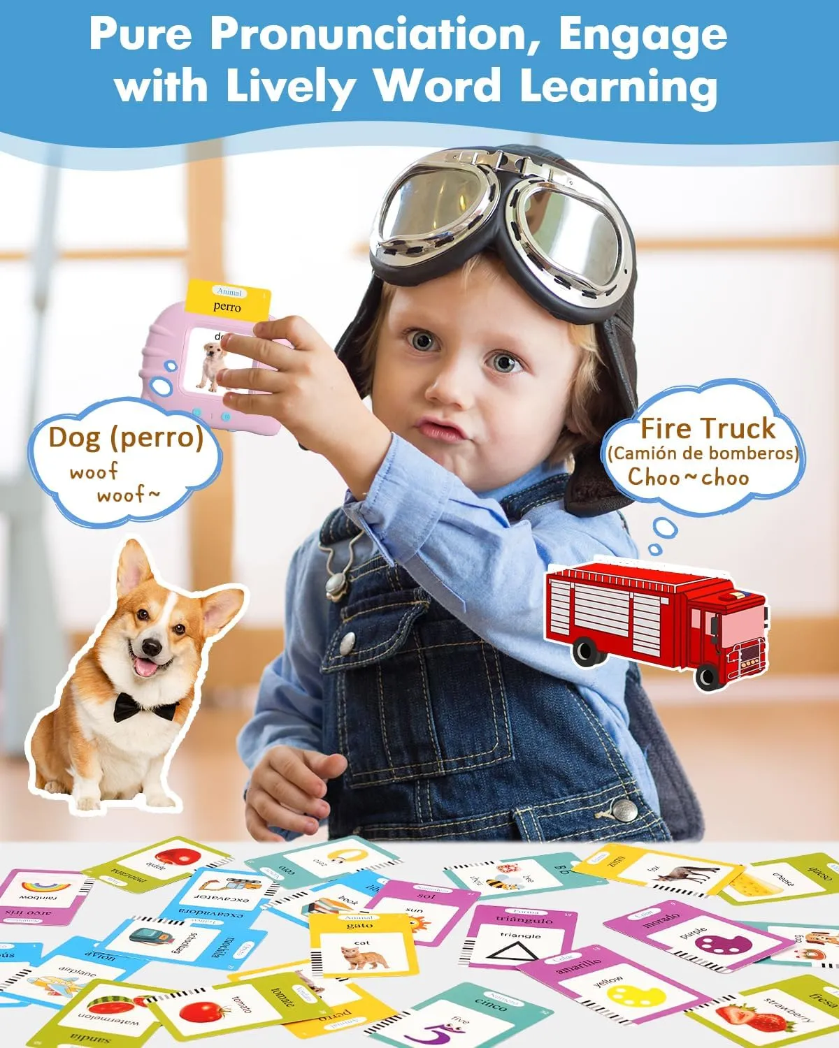 510 Words Toddler Spanish English Talking Flash Cards for 1 2 3 4 5 6 Years Old Boys and Girls, Autism Sensory Therapy Toys for Kids, Leaning Educational Montessori Pocket Speech Toys 1-3 - Pink