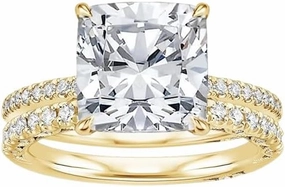 5 CT Cushion Cut Colorless Moissanite Engagement Ring Set, Tacori Wedding/Bridal Sets, 925 Sterling Silver, Anniversary Ring Pave Set, Holiday Gift for Women, 10K/14K/18K/22K Gold