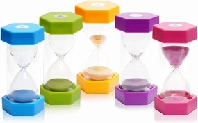 5 PCS Hourglass Kids Hourglass Timer Hourglass Set Colorful Sand Clock Kitchen Timer Time Management Includes 1 Minute, 3, 5, 10, and 30 Minutes, Different