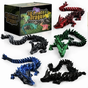 5PCS Dark Series 12" 3D Printed Dragon Set – Articulated Crystal Dragons, Cool Desk Toys for Adults & Teens, Unique 3D Printed Animals, Gothic Fantasy Decor, Novelty Gift for Men & Boys