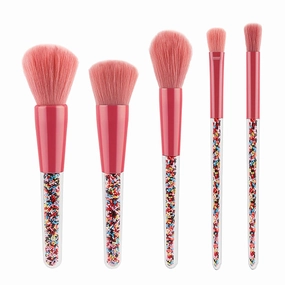 5PCS Set Brush Candy Beauty Tool Makeup Brush Handle Granule Transparent Brush Makeup Highlighter