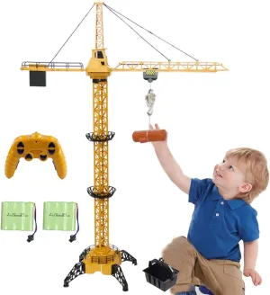 6 Channel Remote Control Crane Toy for Kids - 50.4 inch RC Tower Crane with LED Lights & Sounds, 680° Rotation Lift Construction Vehicles, Excavator Toy for Ages 4,5,6,7,8 Boys & Girls