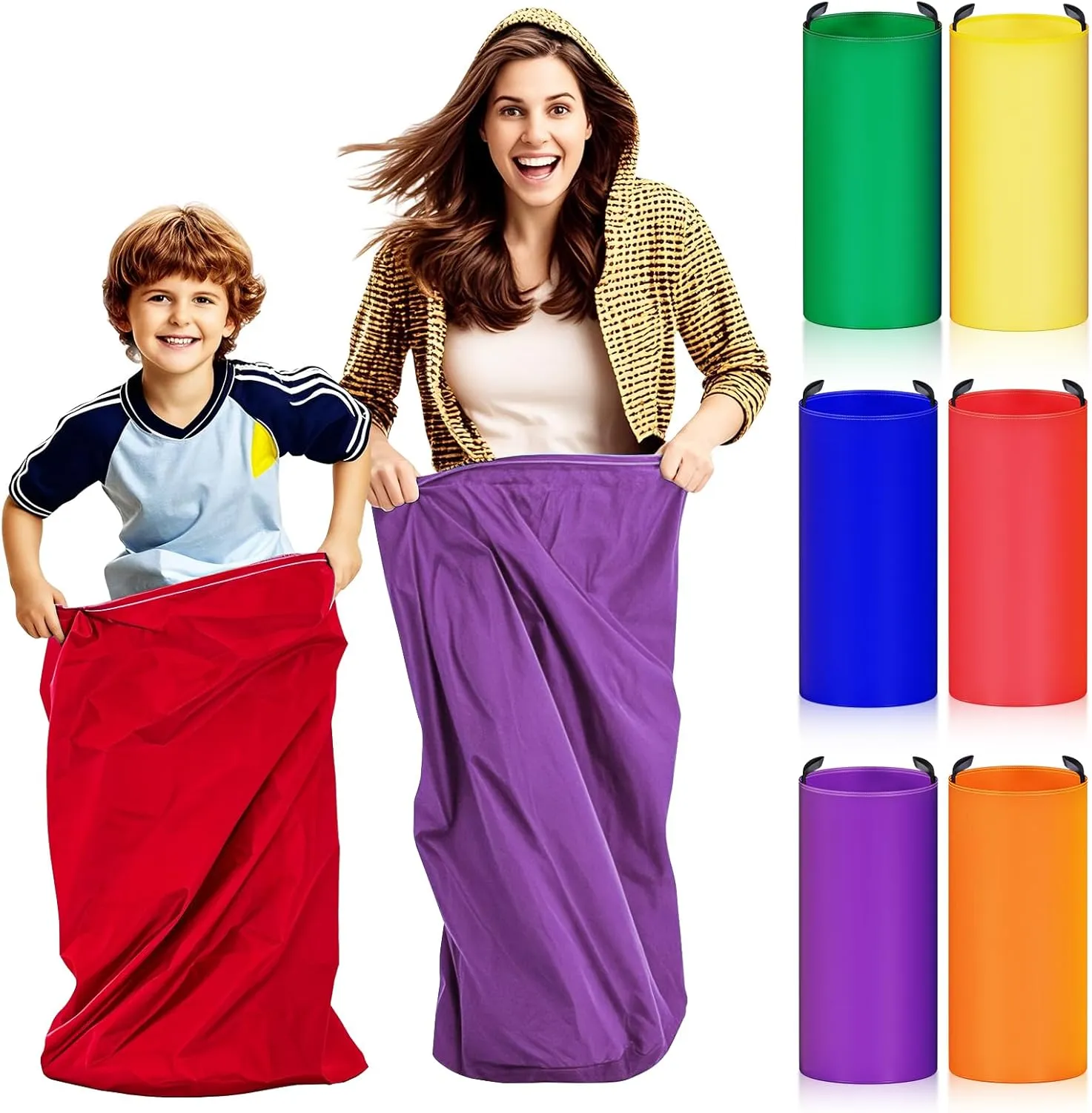 6 Pack Potato Sack Race Bags for Kids Adults Family Outdoor Field Day Birthday Party Yard Backyard Camping Picnic Easter Fall Themed Thanksgiving Halloween Christmas 4th of July Party Games