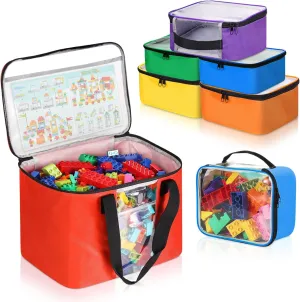 6 Pack Toy Storage Bags, Magnetic Tiles Storage Bag, Reusable Toy Storage Organizer Bag with Visible Top, Travel Bag Case for Bricks, Magnet Building Blocks Tiles, Puzzle, Car Toys, Board Game