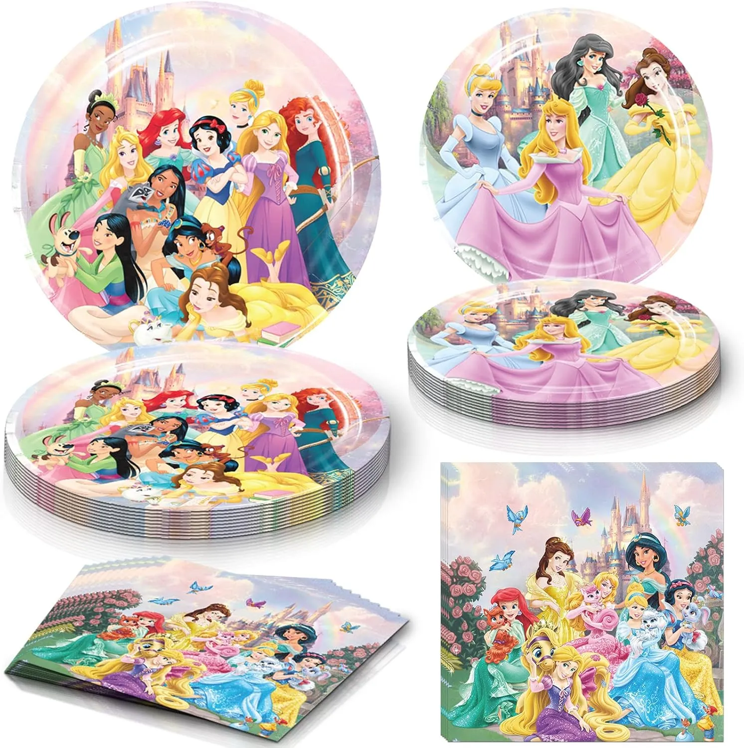 60 PCS Princess Birthday Party Supplies, Princess Tableware Set Includes 40 PCS Plates, 20 PCS Napkins for Boys Girls Birthday Party Baby Shower Decorations