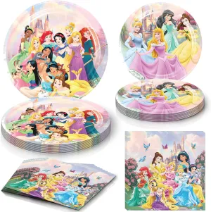 60 PCS Princess Birthday Party Supplies, Princess Tableware Set Includes 40 PCS Plates, 20 PCS Napkins for Boys Girls Birthday Party Baby Shower Decorations