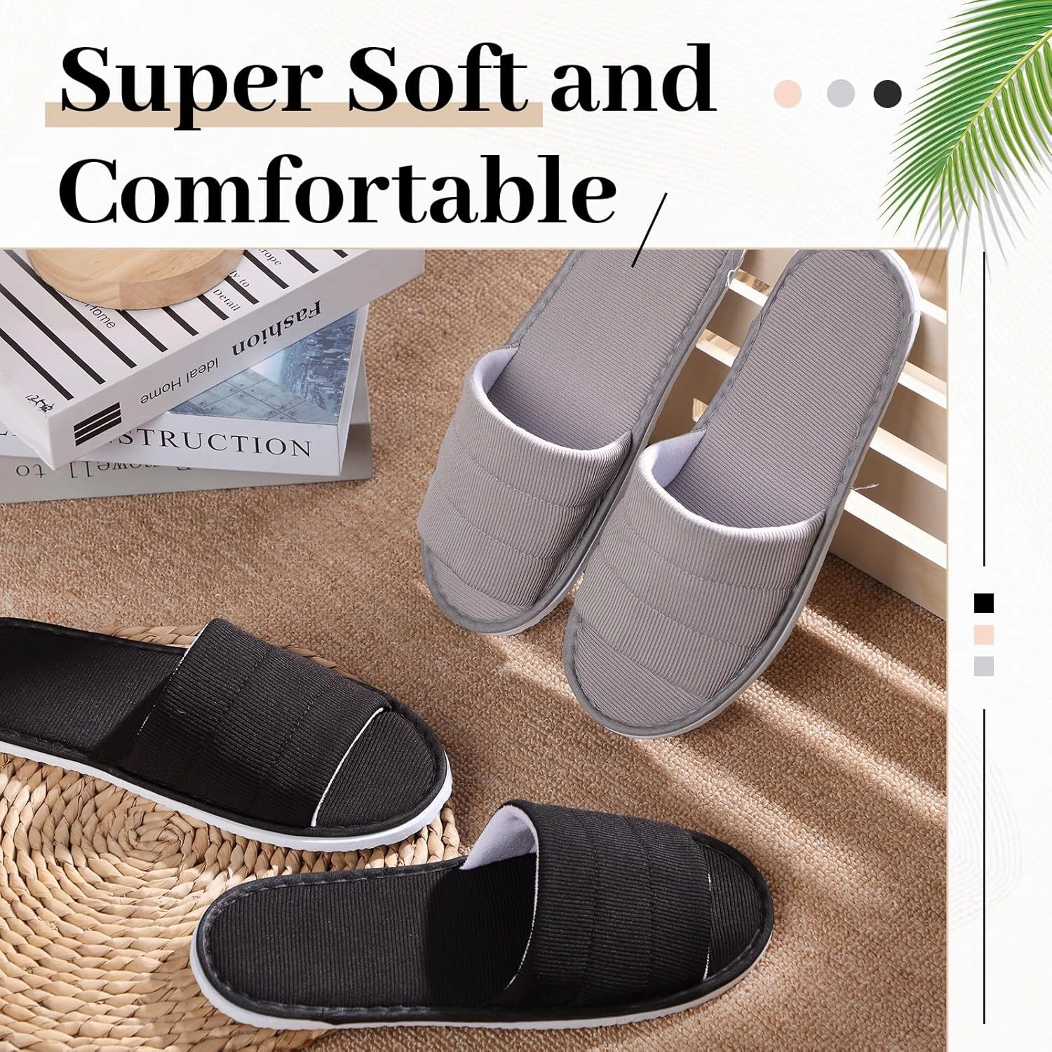 6 Pairs Disposable Slippers Bulk for Guests Comfortable House Spa Hotel Indoor Travel Slippers Women Men