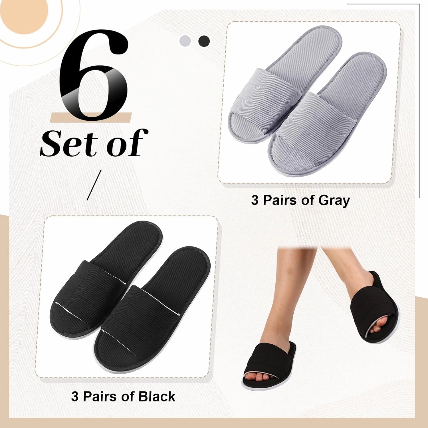 6 Pairs Disposable Slippers Bulk for Guests Comfortable House Spa Hotel Indoor Travel Slippers Women Men