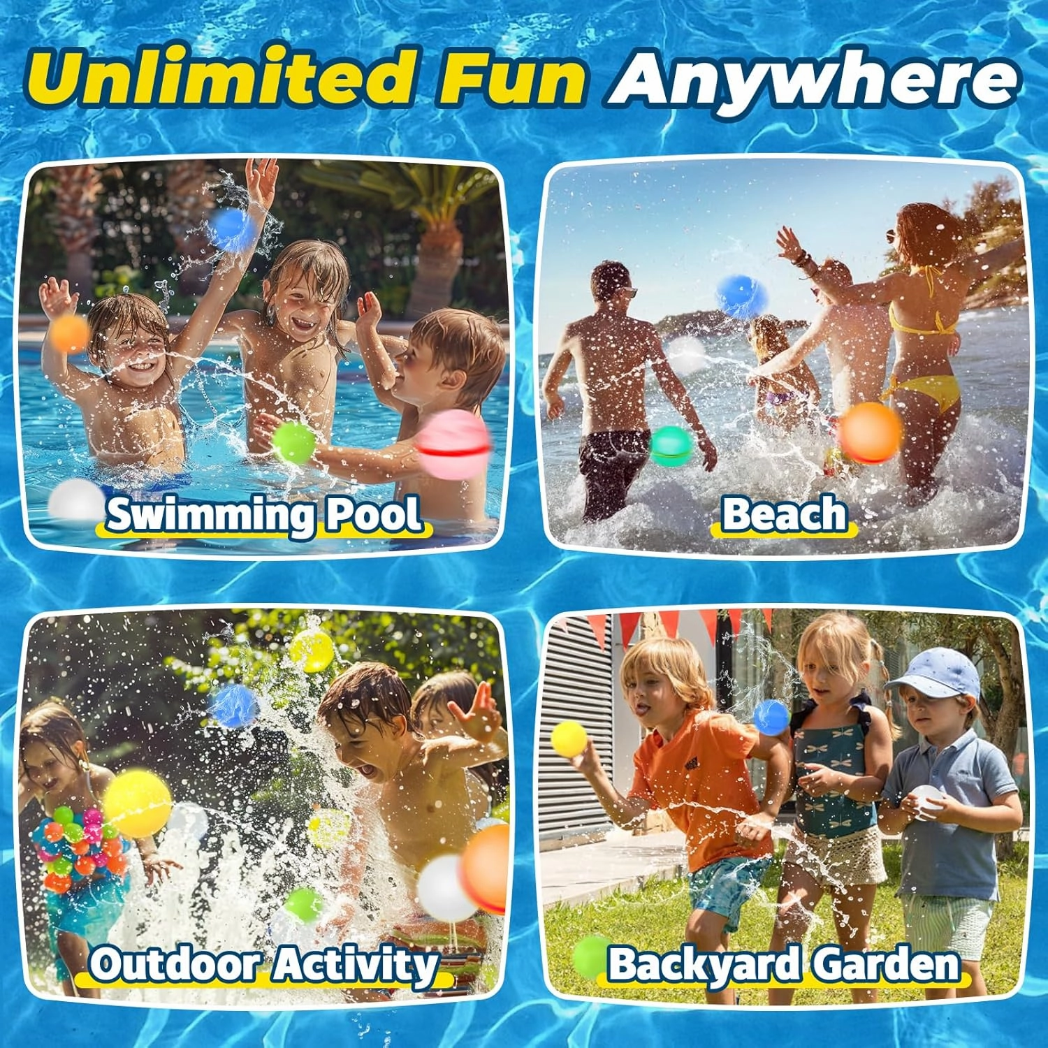 6Pcs Reusable Water Balloons, Magnetic Water Balls Quick Fill, Self-Sealing Water Fight Toys for Kids Outdoor Games, Summer Pool Beach Party Fun