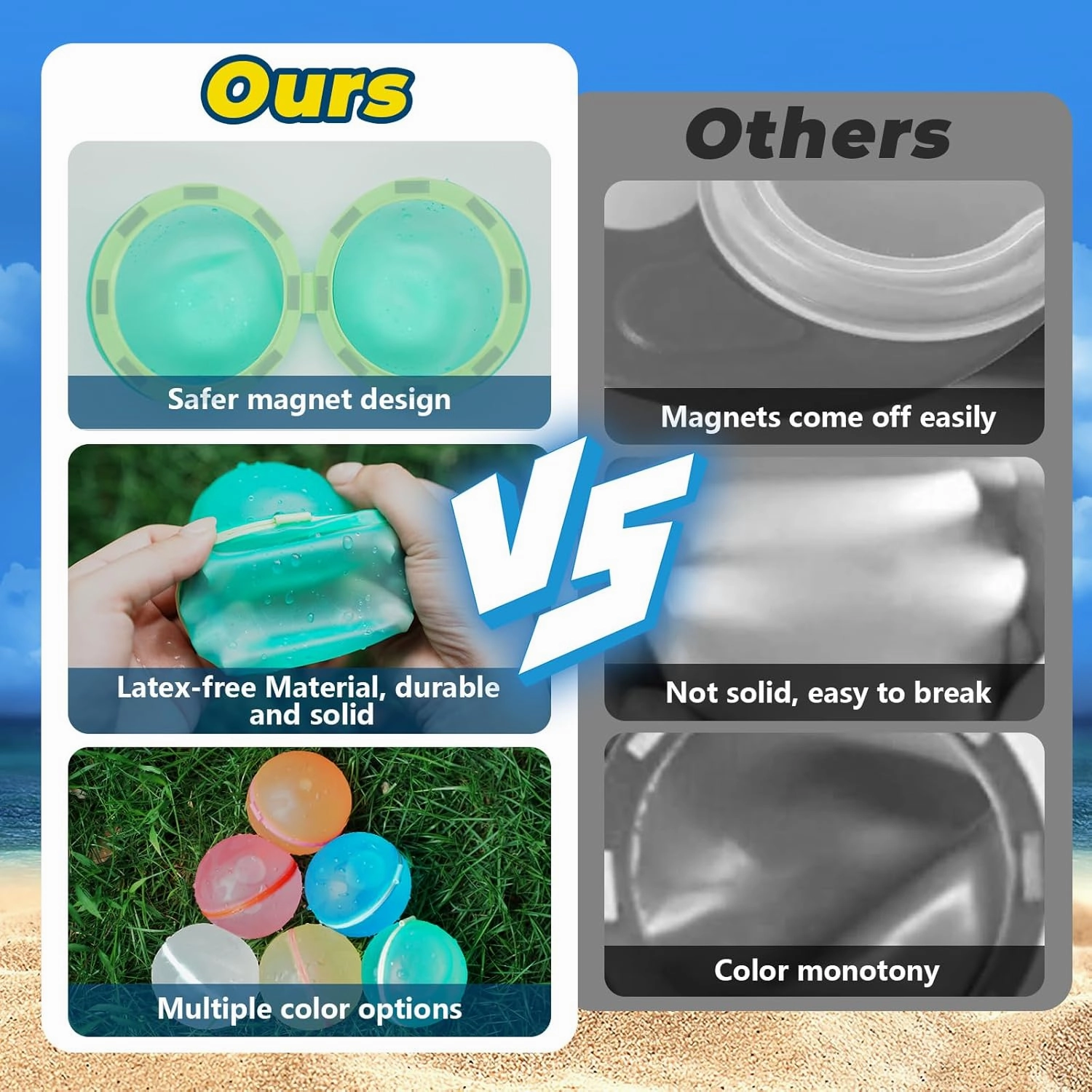 6Pcs Reusable Water Balloons, Magnetic Water Balls Quick Fill, Self-Sealing Water Fight Toys for Kids Outdoor Games, Summer Pool Beach Party Fun