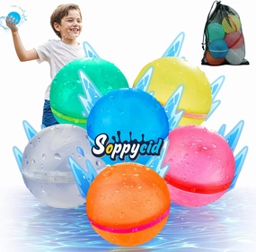 6Pcs Reusable Water Balloons, Magnetic Water Balls Quick Fill, Self-Sealing Water Fight Toys for Kids Outdoor Games, Summer Pool Beach Party Fun