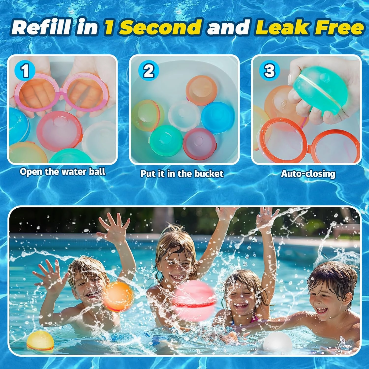 6Pcs Reusable Water Balloons, Magnetic Water Balls Quick Fill, Self-Sealing Water Fight Toys for Kids Outdoor Games, Summer Pool Beach Party Fun