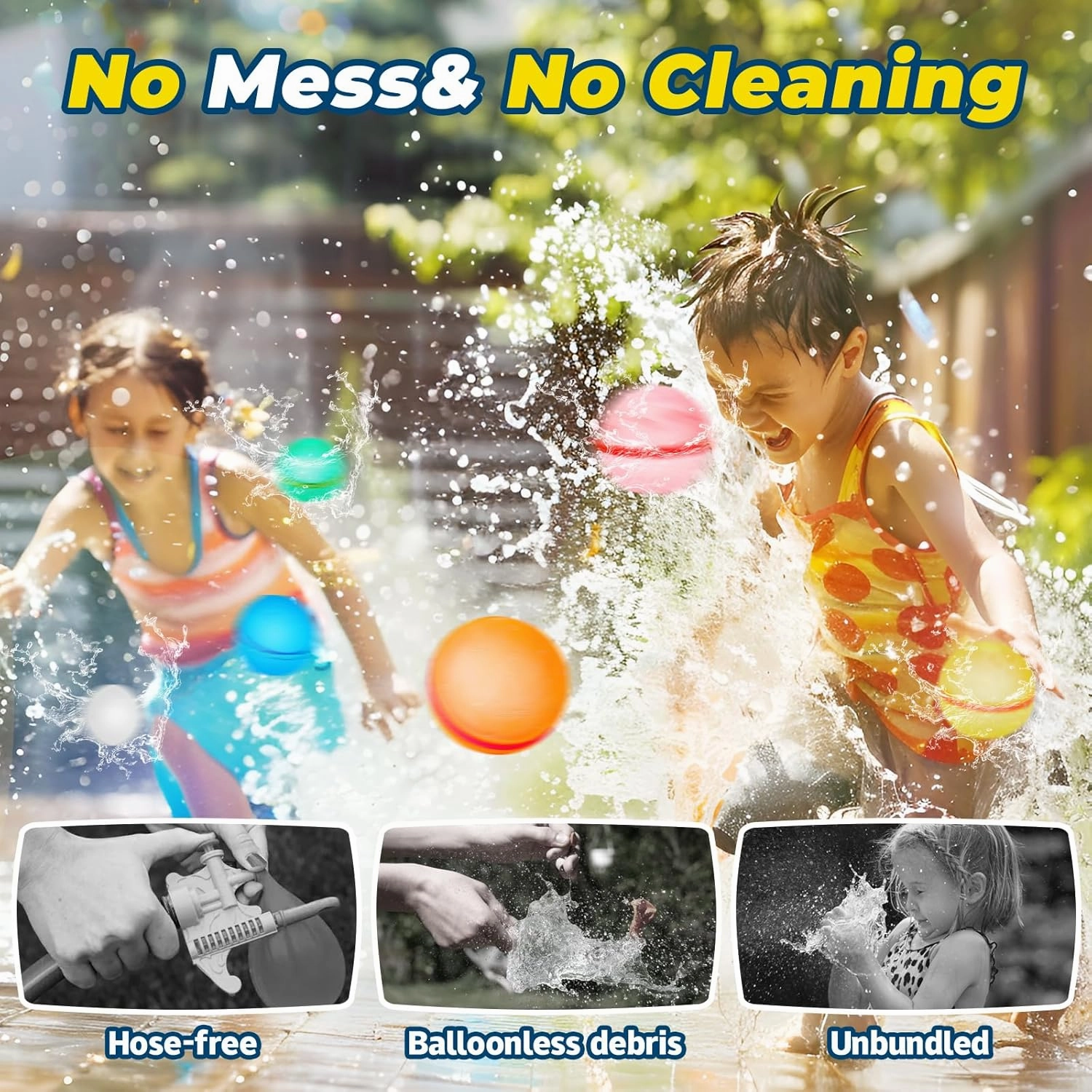 6Pcs Reusable Water Balloons, Magnetic Water Balls Quick Fill, Self-Sealing Water Fight Toys for Kids Outdoor Games, Summer Pool Beach Party Fun