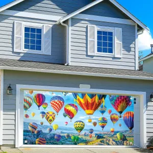 6X13ft Hot Air Balloon Garage Door Decoration Background Colorful Rainbow Sky Romantic Mountains Natural Landscape Travel Adventure Kids Portrait Background Party Decor Banner Cover