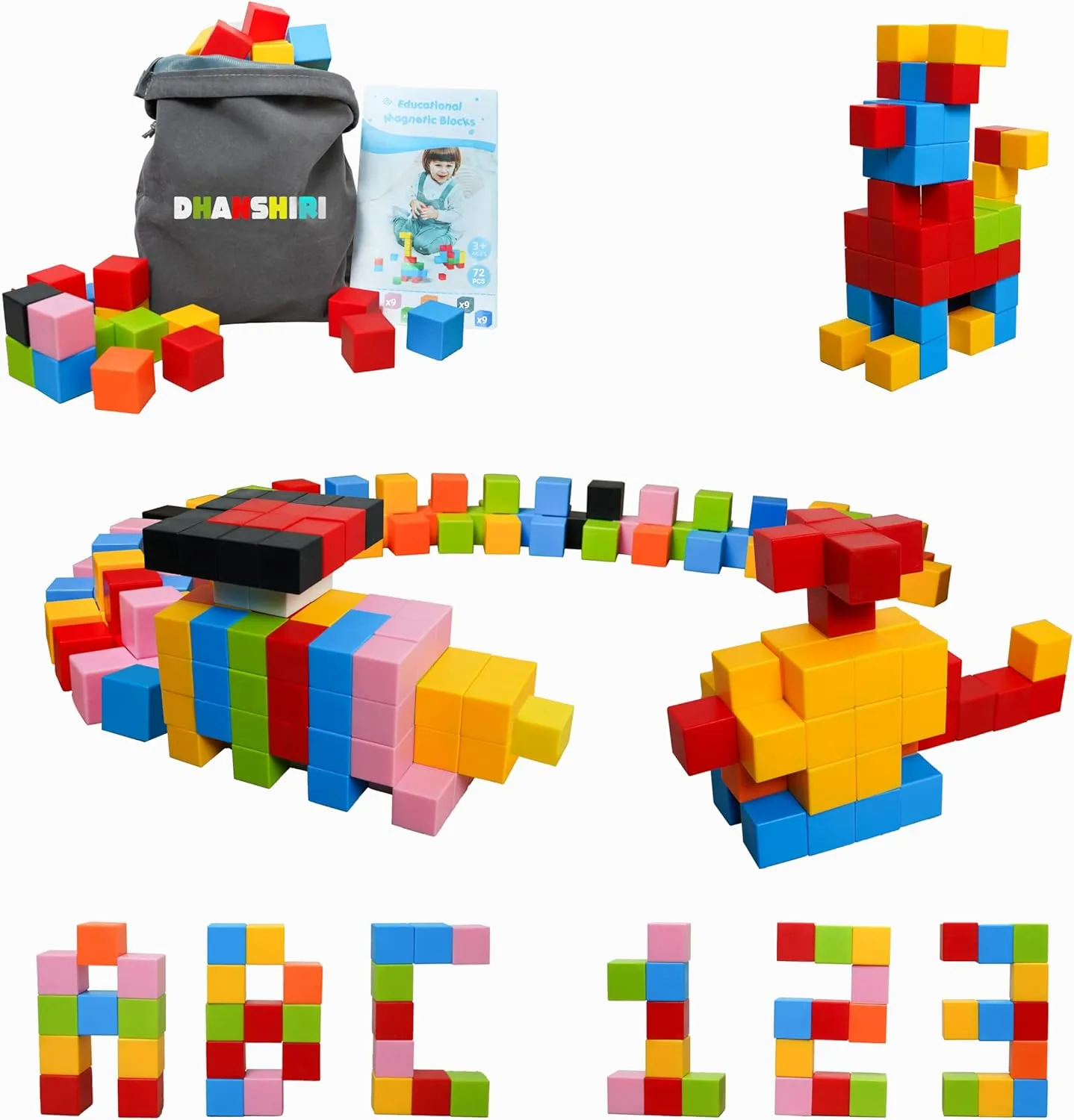 72 Pcs Magnetic Blocks - Magnetic Building Blocks Toys for STEM Education, Sensory Magnet Toys for 3 , Montessori Toys, Magnetic Cubes, Preschool Sensory Compatible with Mine Magnet World