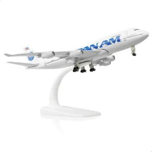 747 Model Airplane Pan Am -1/300 Boeing 747 Diecast Metal Panam Model Plane Kit for Adults (with Stand) - American Classic Aircraft for Gift or Desktop Display Collection - 8 inches L