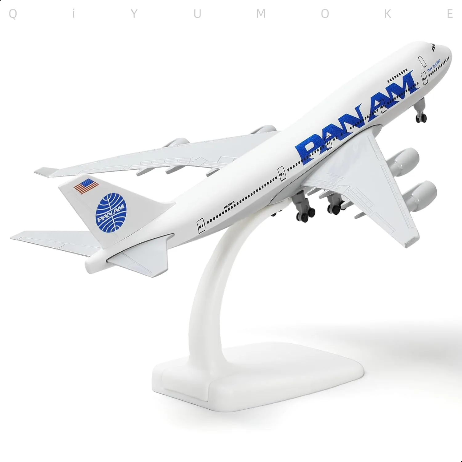 747 Model Airplane Pan Am -1/300 Boeing 747 Diecast Metal Panam Model Plane Kit for Adults (with Stand) - American Classic Aircraft for Gift or Desktop Display Collection - 8 inches L