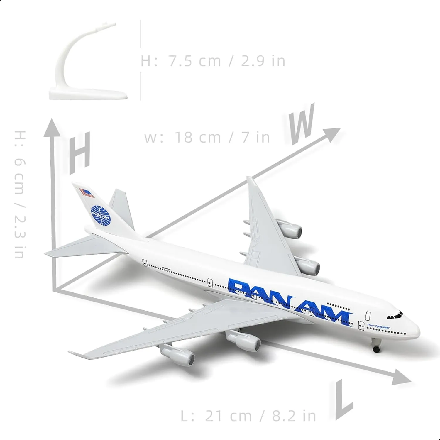 747 Model Airplane Pan Am -1/300 Boeing 747 Diecast Metal Panam Model Plane Kit for Adults (with Stand) - American Classic Aircraft for Gift or Desktop Display Collection - 8 inches L