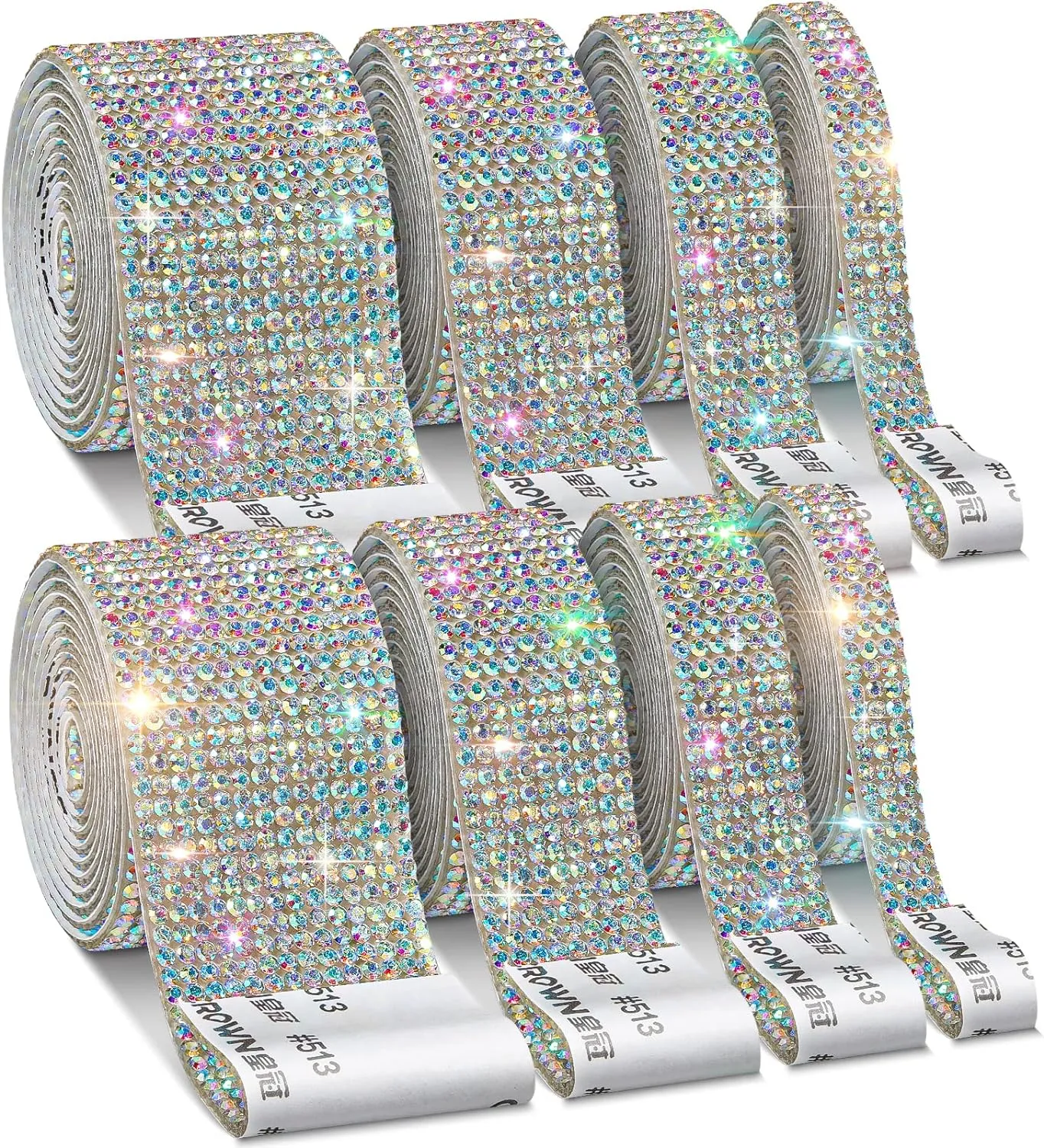 8 Rolls Rhinestone Ribbons,Cludoo 8 Yard Silver Self Adhesive Rhinestone Ribbon, Bling Crystal Diamond Ribbon Roll Wrap Glittering Rhinestones Sticker for Decoration Car DIY Arts Crafts Wedding