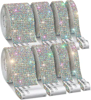 8 Rolls Rhinestone Ribbons,Cludoo 8 Yard Silver Self Adhesive Rhinestone Ribbon, Bling Crystal Diamond Ribbon Roll Wrap Glittering Rhinestones Sticker for Decoration Car DIY Arts Crafts Wedding