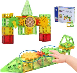 80 PCS Magnetic Tiles for Kids with Gears - 3D STEM Magnetic Building Blocks Set for Kids Ages 3 , Magnet Tiles, Magnet Toys, Creative Learning Gift for Toddler Development & Motor Skills