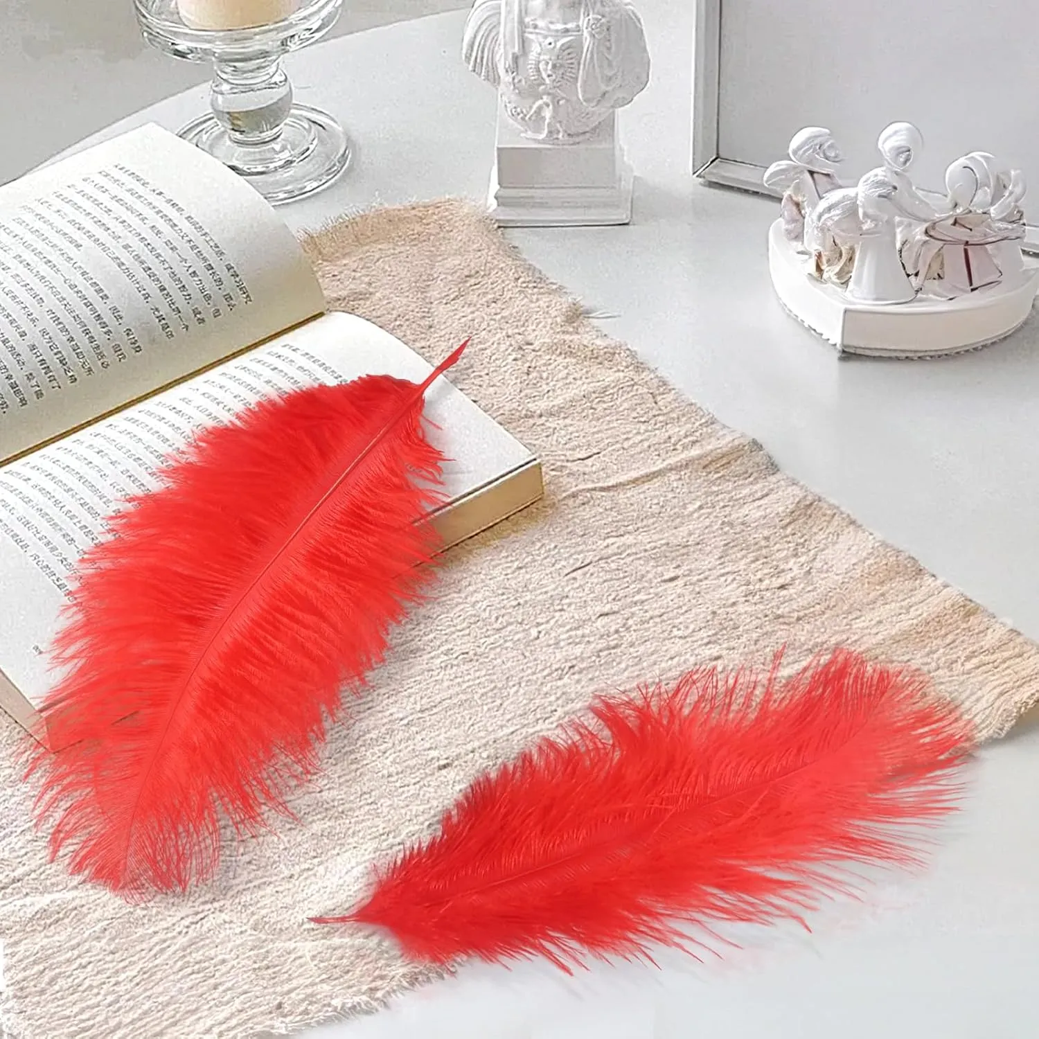 80pcs 15-17 inches (38-43 cm) Red Natural Bulk Ostrich Feathers Kit. Kits Contain 8-10 inches of Feathers and 7 inches of White Feather Sticks.for Various DIY Projects..(Red)