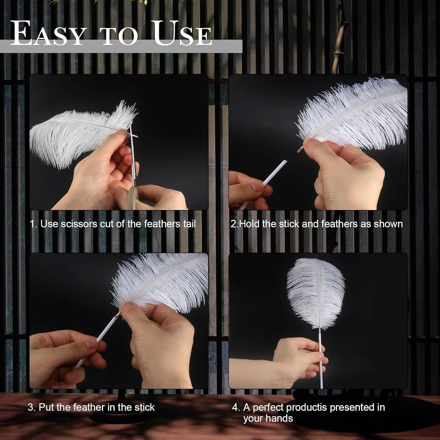 80pcs 15-17 inches (38-43 cm) White Natural Bulk Ostrich Feathers Kit. Kits Contain 8-10 inches of Feathers and 7 inches of White Feather Sticks.for Various DIY Projects.(White)
