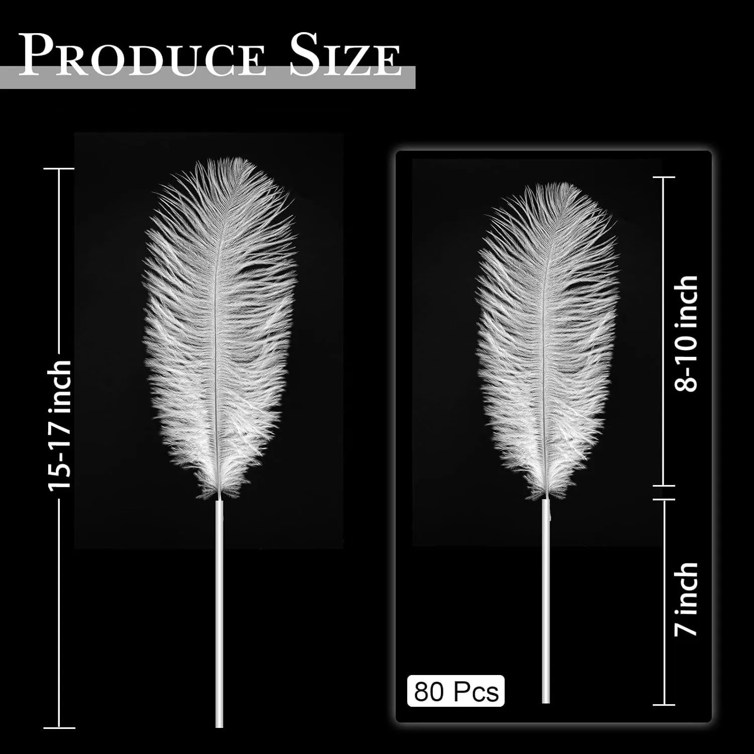 80pcs 15-17 inches (38-43 cm) White Natural Bulk Ostrich Feathers Kit. Kits Contain 8-10 inches of Feathers and 7 inches of White Feather Sticks.for Various DIY Projects.(White)