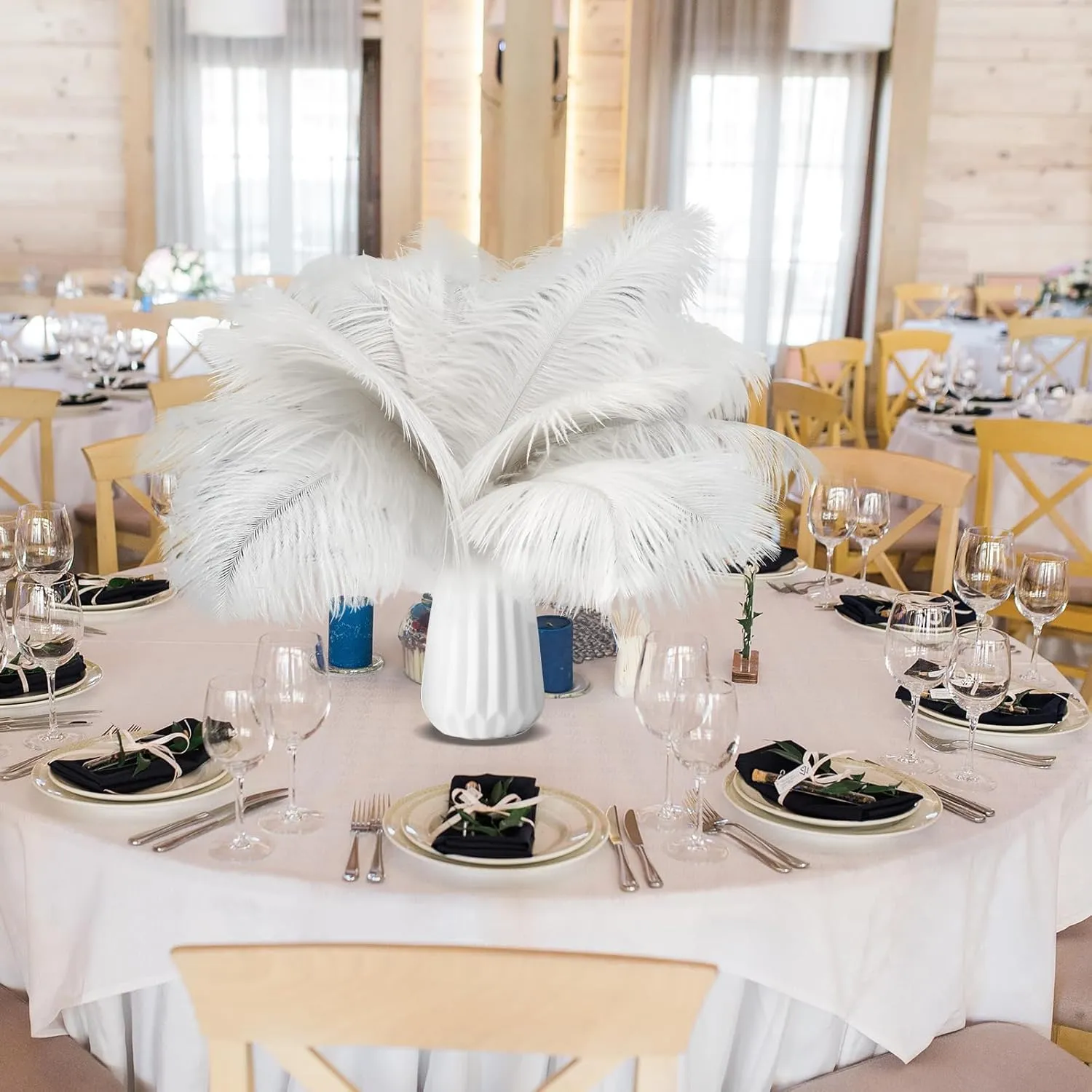 80pcs 15-17 inches (38-43 cm) White Natural Bulk Ostrich Feathers Kit. Kits Contain 8-10 inches of Feathers and 7 inches of White Feather Sticks.for Various DIY Projects.(White)