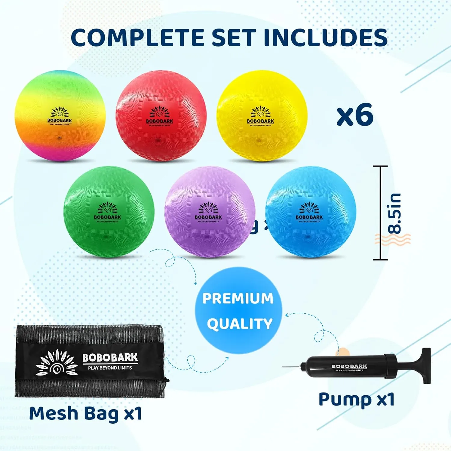 8.5 Inch Playground Balls – 6 Pack Kickball Set for Kids with Pump & Mesh Bag, Soft Dodgeball & Four Square Ball for Schools, PE, Gym, Indoor & Outdoor Games, Birthday Gift & Holiday Present