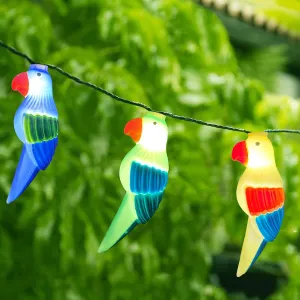 8.5Ft Parrot String Lights, Outdoor Tropical Themed LED String Lights with 10 3D Multicolor Bird Lights, Plug in Hanging Fairy Lights for Tent Party Bar Garden Bedroom