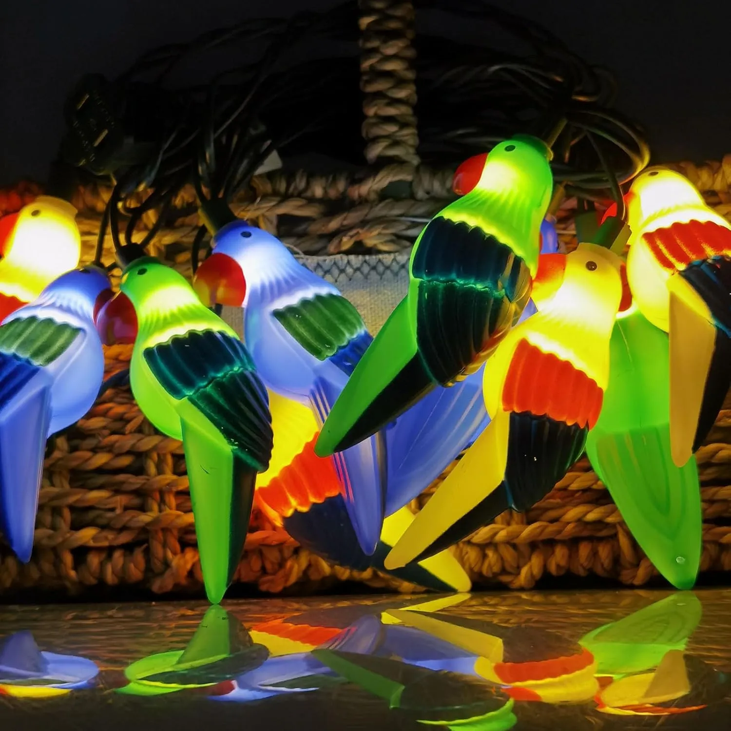 8.5Ft Parrot String Lights, Outdoor Tropical Themed LED String Lights with 10 3D Multicolor Bird Lights, Plug in Hanging Fairy Lights for Tent Party Bar Garden Bedroom