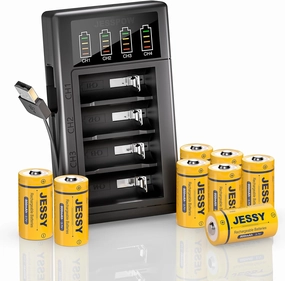 8 Pack CR123A Rechargeable Batteries and Charger, 3.7V 123A Battery Compatible with Arlo Cameras VMC3030 VMK3200 VMS3330 3430 3530, Flashlights