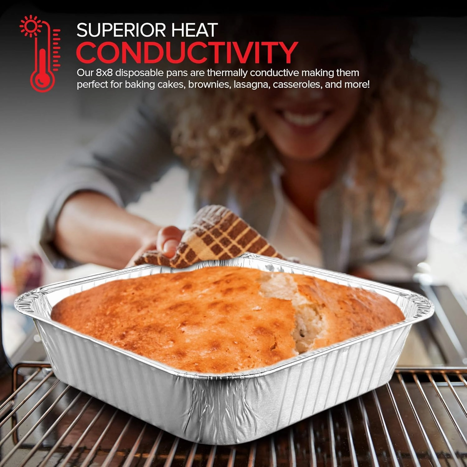 8x8 Foil Pans (50 Pack) 8 Inch Square Aluminum Pans - Foil Pans - Disposable Food Containers Great for Baking Cake, Cooking, Heating, Storing, Prepping Food