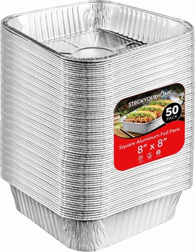 8x8 Foil Pans (50 Pack) 8 Inch Square Aluminum Pans - Foil Pans - Disposable Food Containers Great for Baking Cake, Cooking, Heating, Storing, Prepping Food