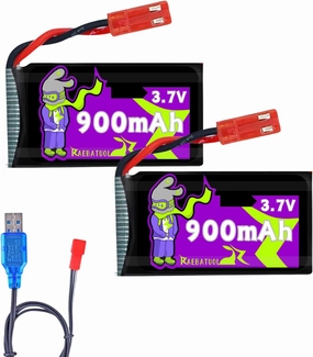 900mAh 3.7V LiPo with JST Plug，Rechargeable LiPo for MJX Syma Holy Stone Sky Viper RC Quadcoptepr Drone X56W X400 X400W X300C X400C X800 HS110 HS200 S670 V950hd S1750 V2450-2Pcs