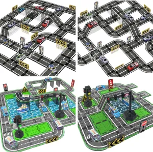 92PCS Magnetic Tiles Road Set with Pullback Car & Magnet Ship,Traffic Themed Magnetic Building Tiles Set with Traffic Light,STEM Magnet Tile for Kids Ages 3-5 4-8 5-7,Preschool Educational Kids Toys G