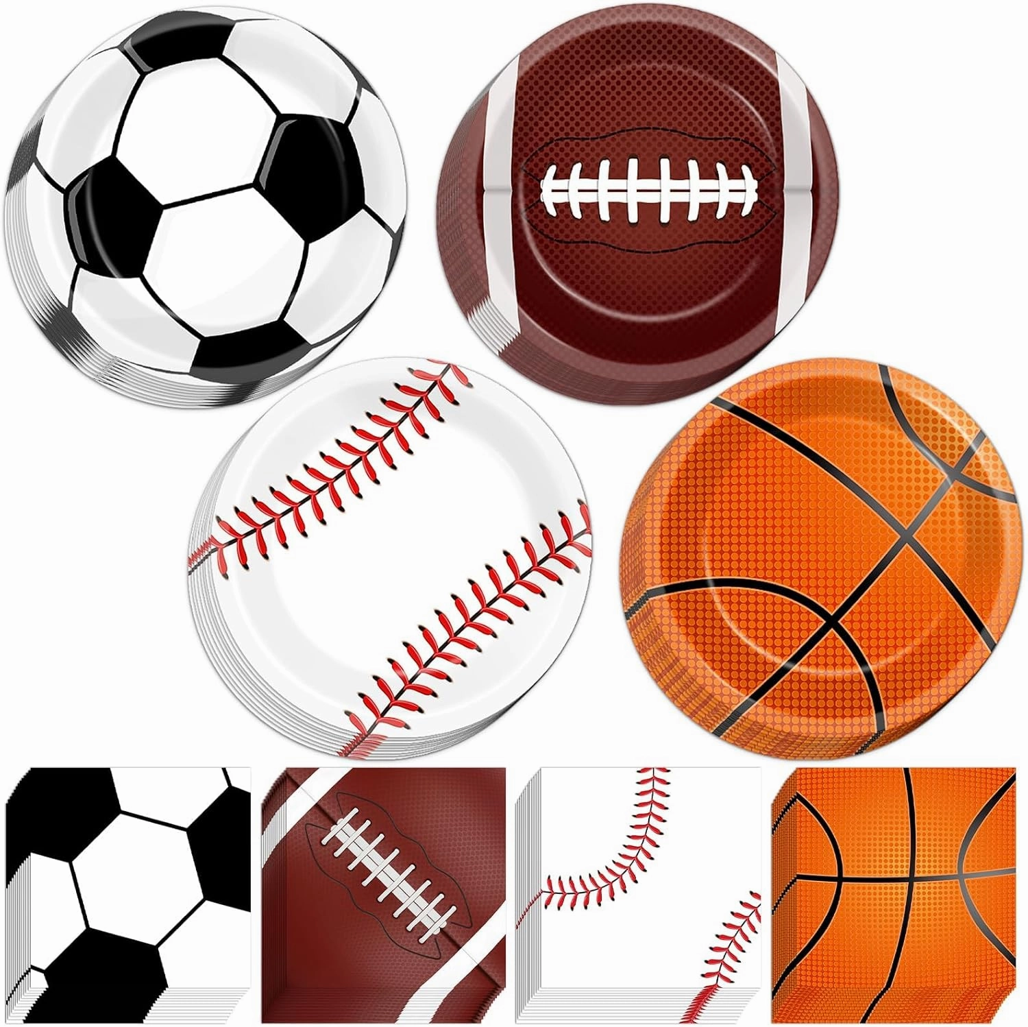 96 Pcs Sports Birthday Party Decoration Sport Disposable Paper Plates Napkins Basketball Football Baseball Dessert Cake Tableware Supplies Rugby Theme Activities Game Party Dinnerware Favor
