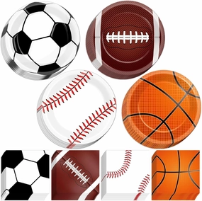96 Pcs Sports Birthday Party Decoration Sport Disposable Paper Plates Napkins Basketball Football Baseball Dessert Cake Tableware Supplies Rugby Theme Activities Game Party Dinnerware Favor