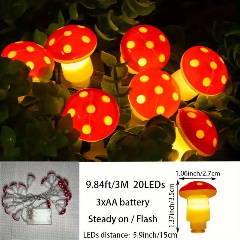 9.84ft Mushroom LED Fairy Lights, Battery Powered