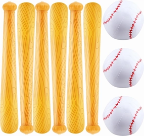 9 Pack Inflatable Bat Set Include 6 Pcs 32 Inch Blow up Baseball Bat and 3 Pcs Ball Inflates Inflatable Wood Grain Bat for Summer Pool Sports Theme Birthday Party Favors