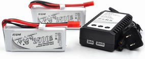 (2-Pack) 7.4V 2500mAh LiPo Battery Banana Connecdtor Plug and B3 Charger Replacement for Vivitar DRC446 Drone and Syma X8C X8W Quadcopter HQ899 Battery