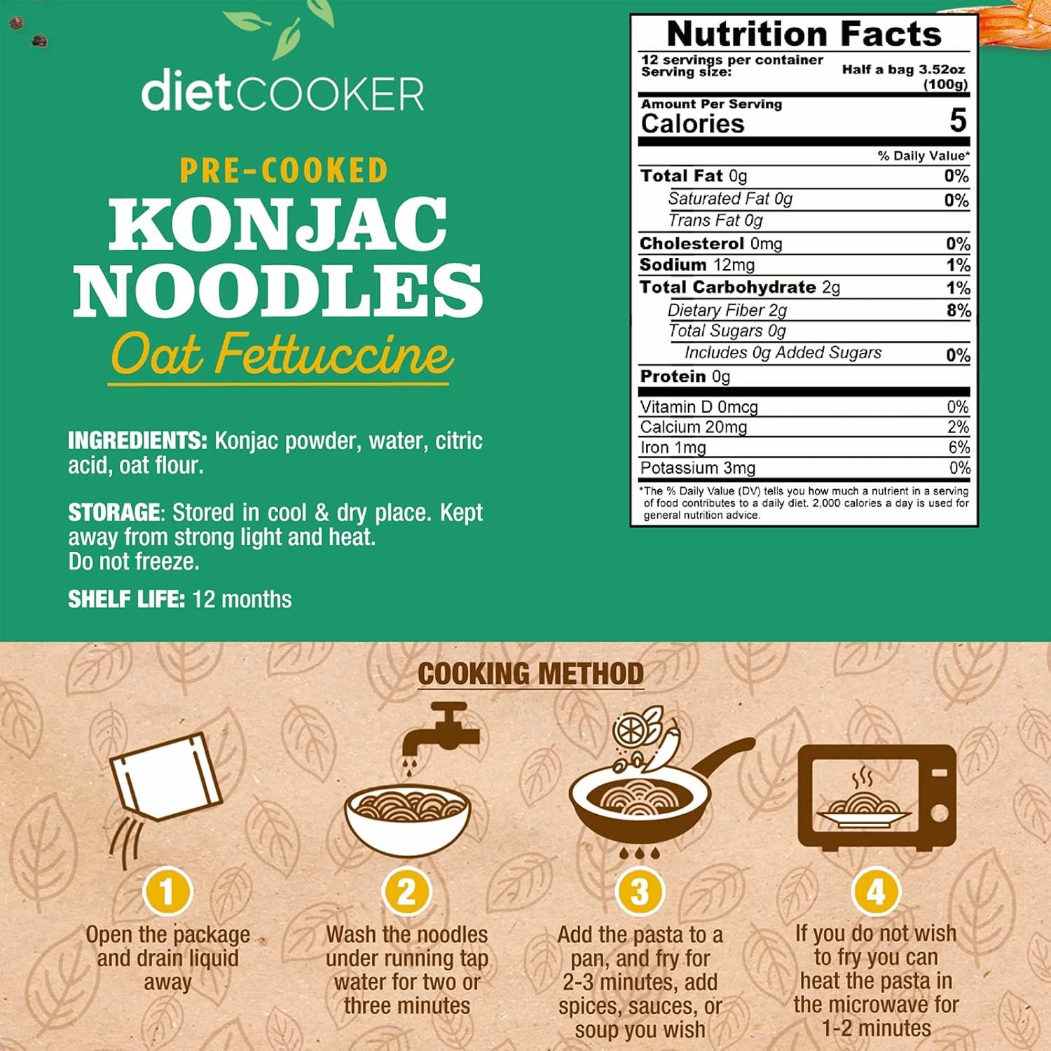 (Pack of 10) DIET COOKER Premium Shirataki Noodles, Konjac Noodle, Keto & Vegan Friendly, Zero Net Carbs, Odor Free, Low Calorie Pasta, Healthy Diet Food 9.52 oz (Oat Fettuccine)